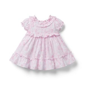 Janie and Jack Baby Bunny Toile Dress pink and white 12-18 months